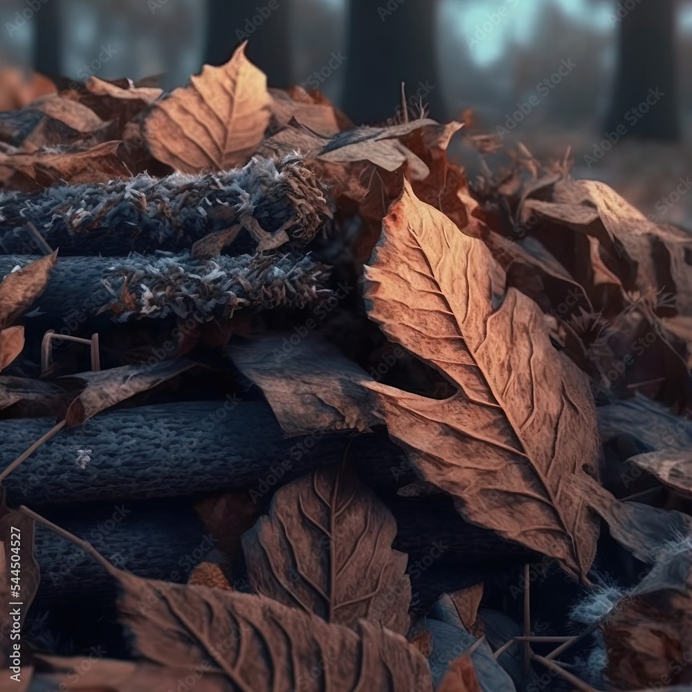 Stack of dry leaves in winter. natural background.