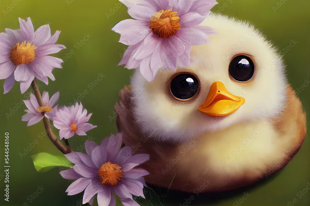 Cute Baby Duck With Big Eyes And Smiling Face Cartoon