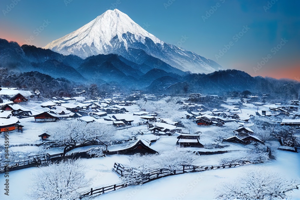 日本岐阜县白川围棋村的冬天