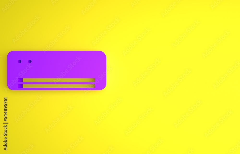 Purple Air conditioner icon isolated on yellow background. Split system air conditioning. Cool and c