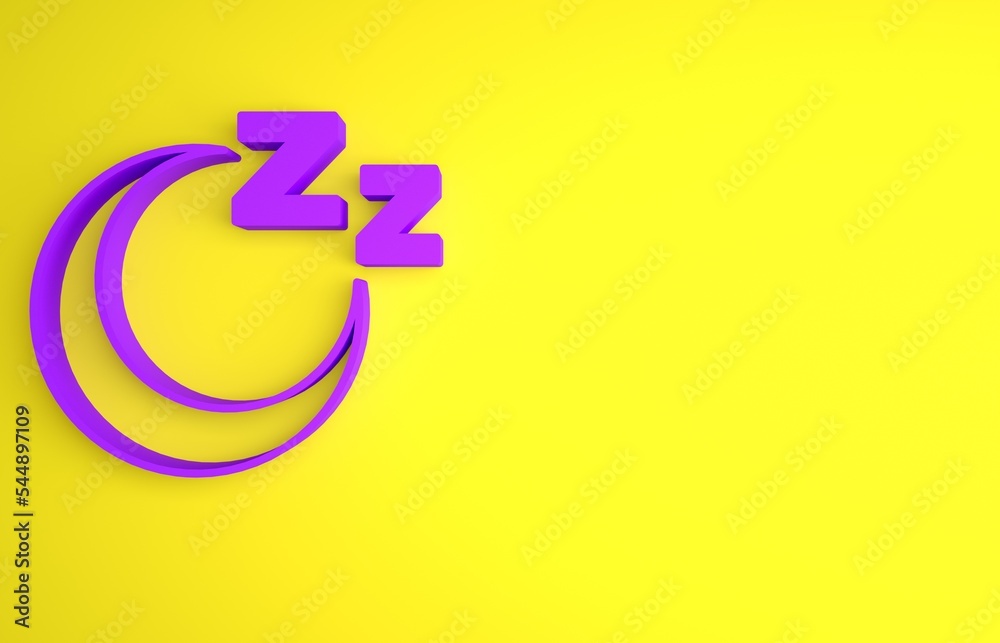 Purple Time to sleep icon isolated on yellow background. Sleepy zzz. Healthy lifestyle. Minimalism c