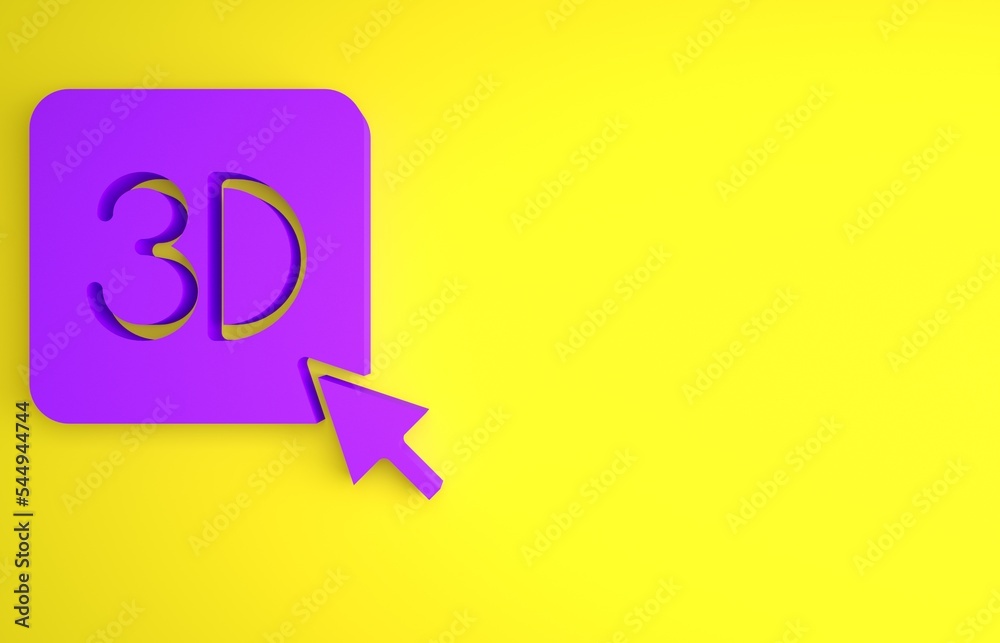 Purple 3D printer icon isolated on yellow background. 3d printing. Minimalism concept. 3D render ill