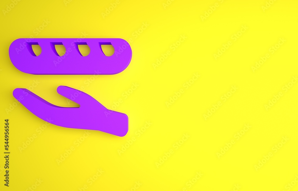 Purple Donation food icon isolated on yellow background. Minimalism concept. 3D render illustration