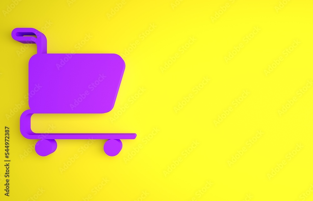 Purple Shopping cart icon isolated on yellow background. Online buying concept. Delivery service sig