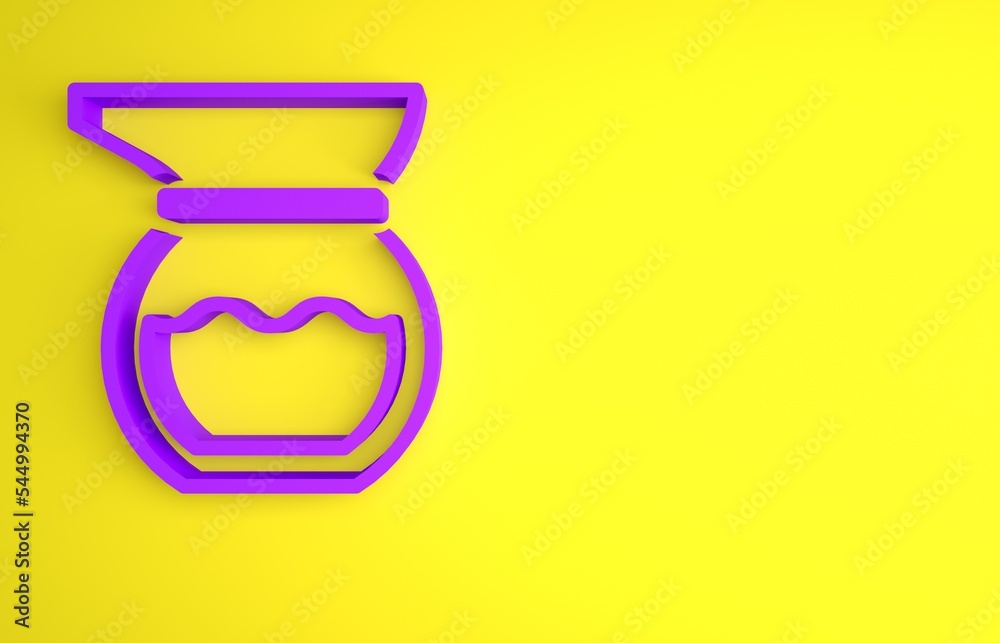 Purple Teapot icon isolated on yellow background. Minimalism concept. 3D render illustration