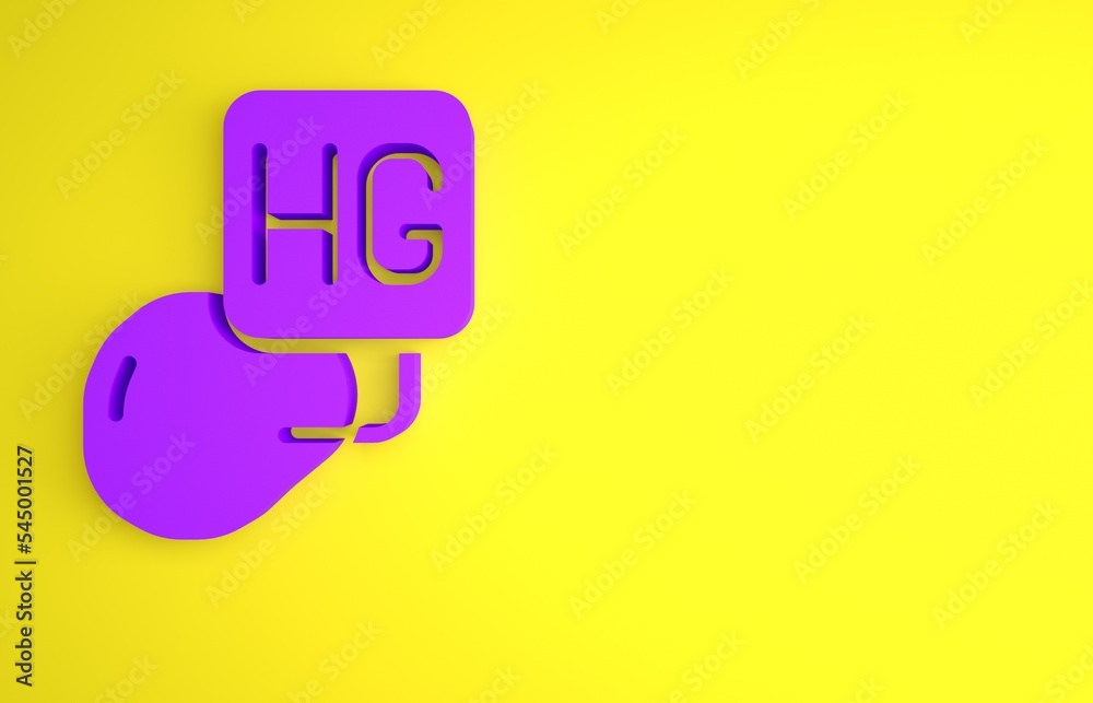 Purple Drop of mercury icon isolated on yellow background. Minimalism concept. 3D render illustratio