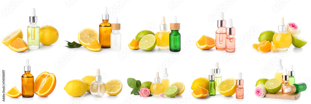 Set of citrus essential oils isolated on white