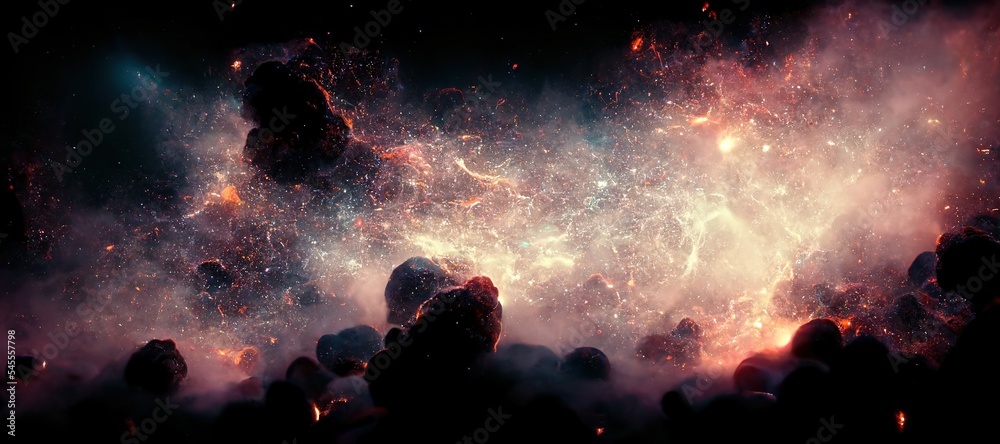 Spectacular iridescent nebula background in outer space deep in the galaxy. Digital art 3D illustrat