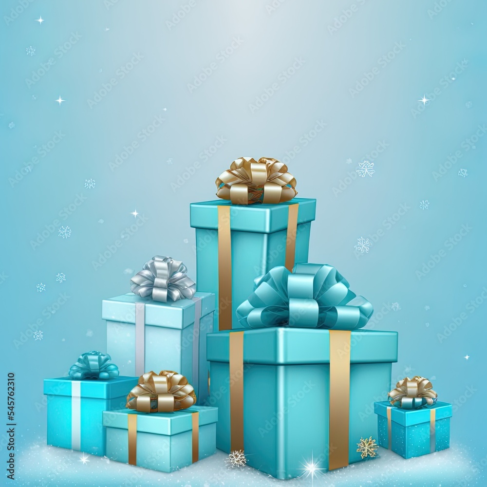 Gift boxes in ice blue color background.