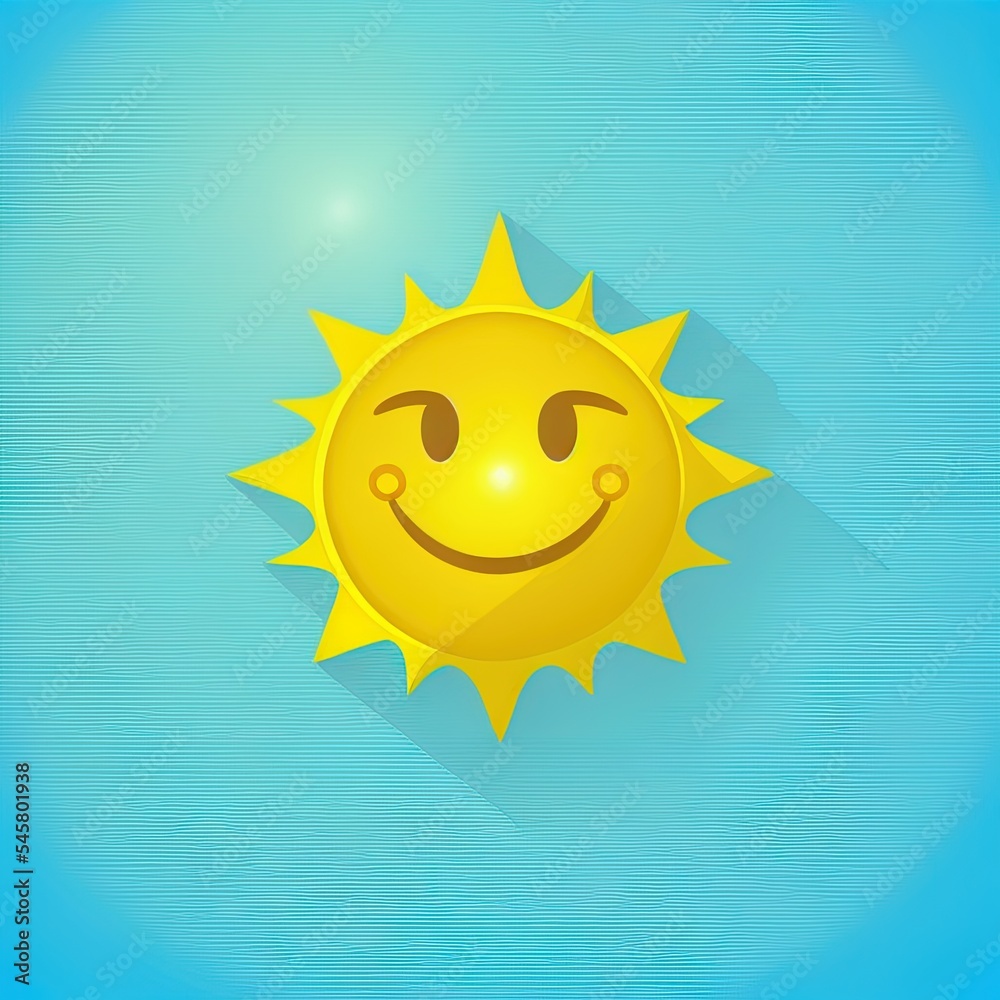 Sun icon. Yellow rays of light. Cute cartoon shining object. Hello summer. Blue background. Flat des