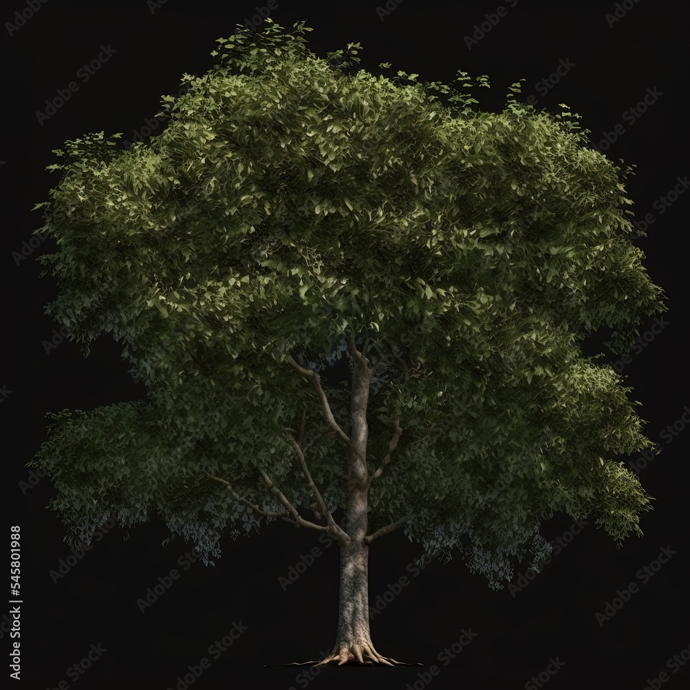 Tree Isolated on Black background, 3D Illustration.