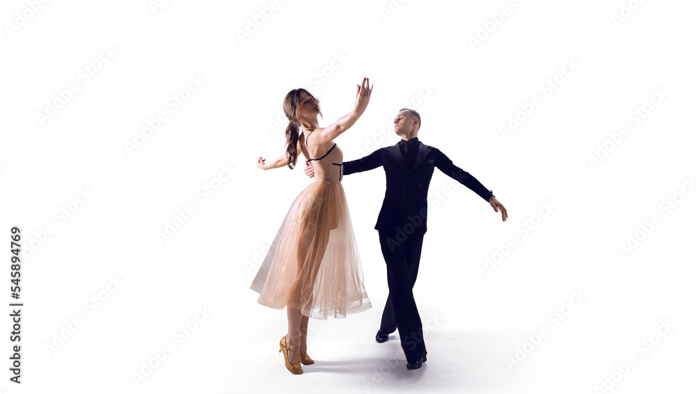 Dance couple performing dance on isolated on white