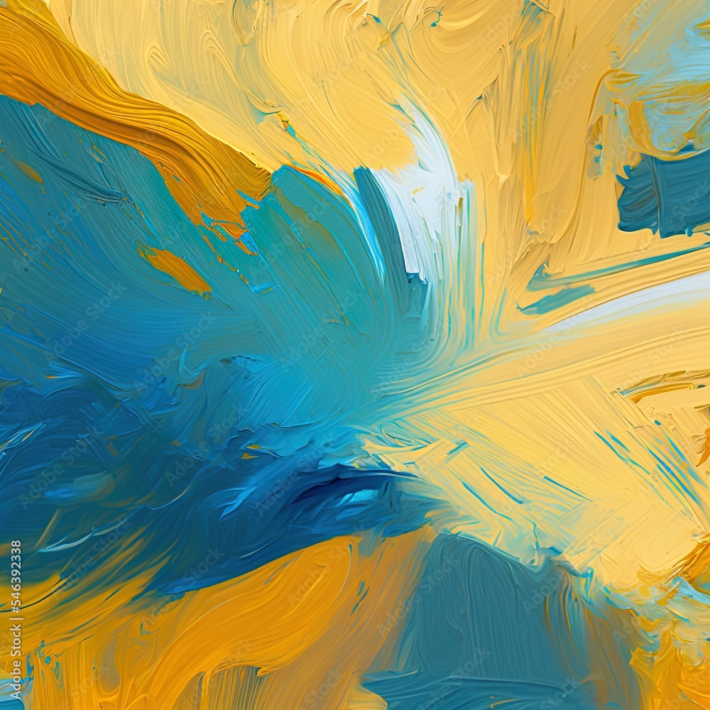 Abstract colorful yellow blue motion oil paint texture background, High quality illustration