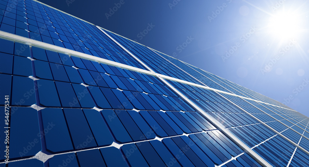 Close up Solar panels with sunny day