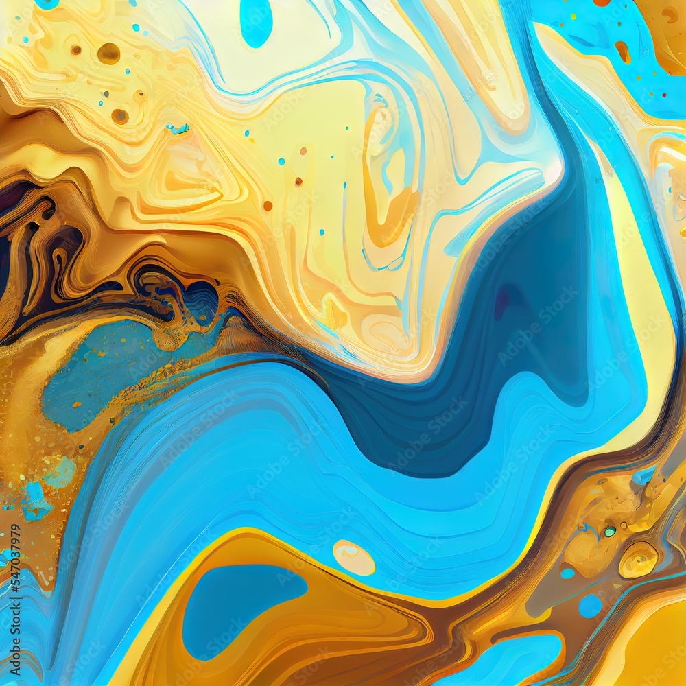 Liquid acrylic paints. Beautiful abstract background. Golden and colorful acrylic paints. Abstract o