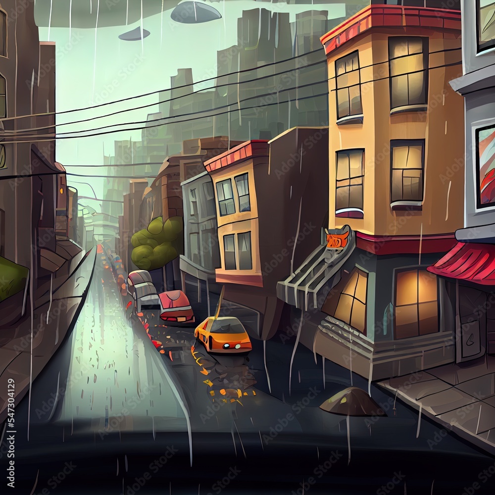 A city with heavy rain