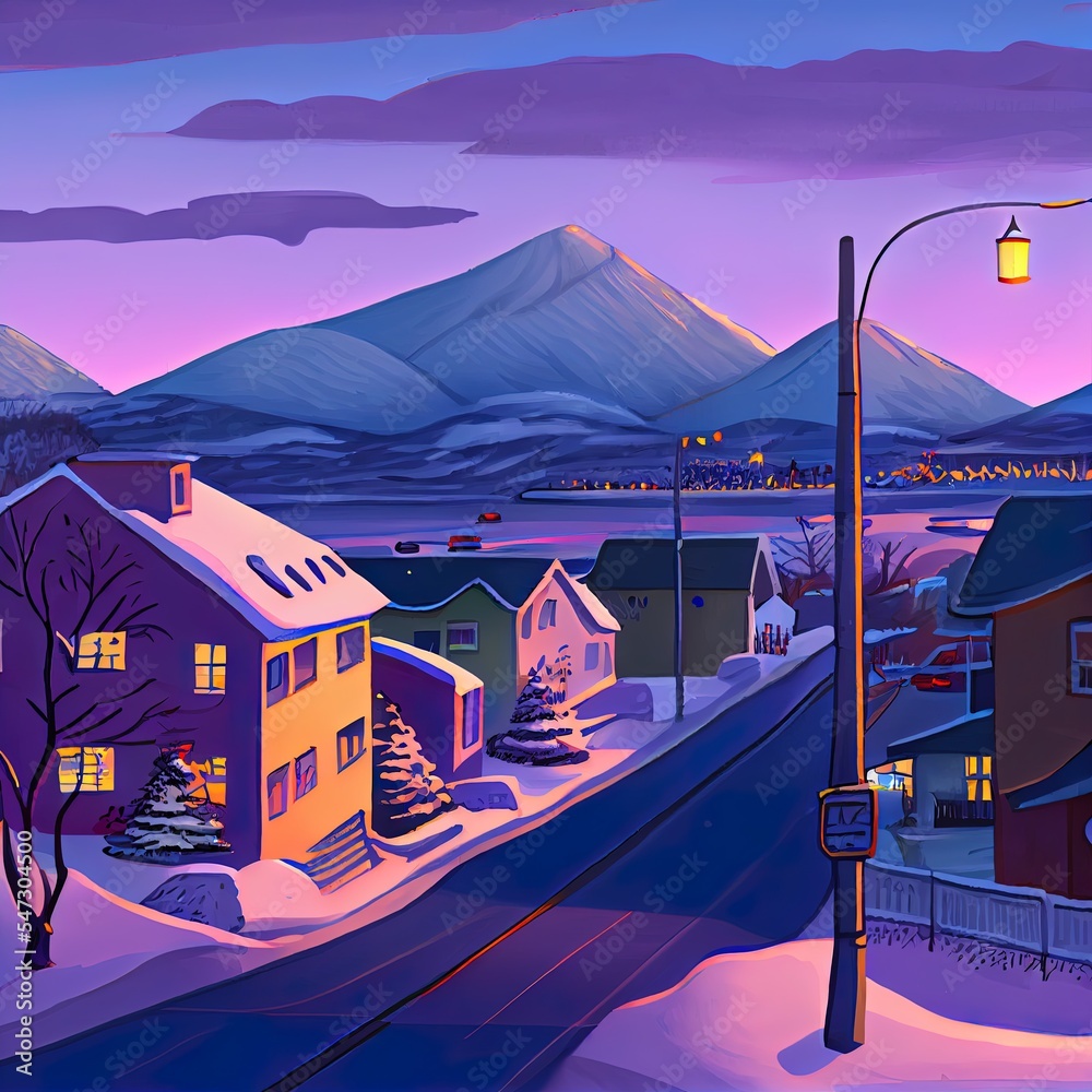 Dusk at the small town of Abisko and the famous Lapporten in winter.