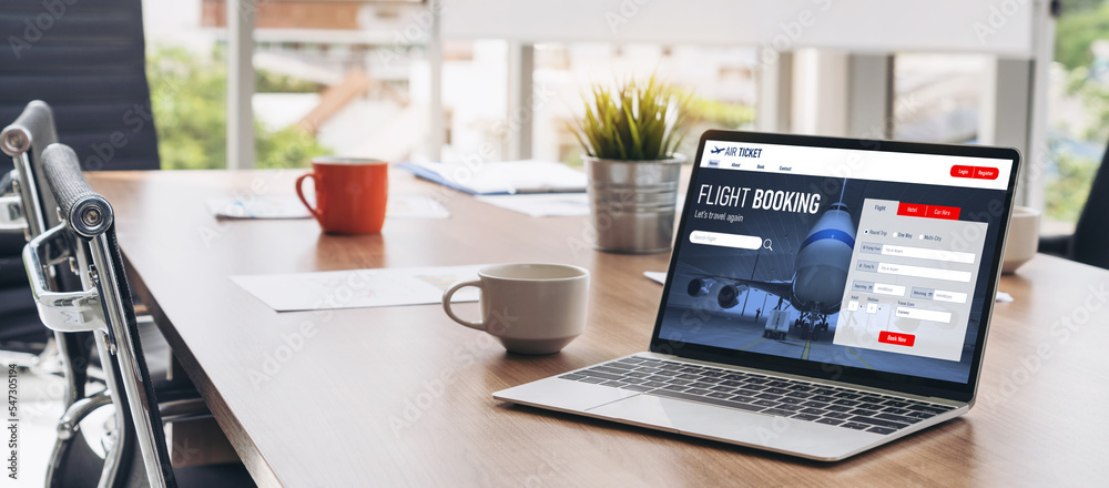 Online flight booking website provide modish reservation system . Travel technology concept .