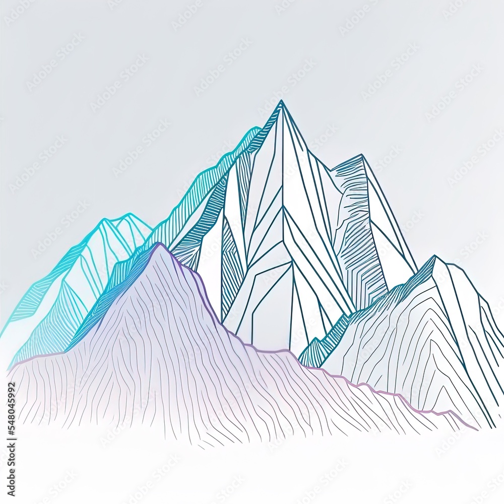 线性山脉插图。线性山脉阿尔卑斯景观卡通风格。线性景观与谋