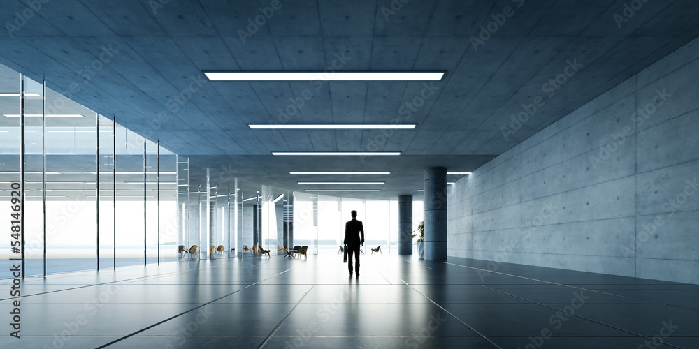 Businessman walks at business center