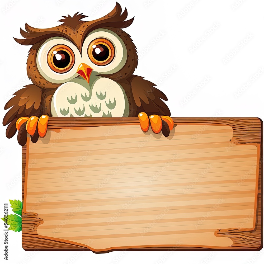 Board template with cute owl on white background