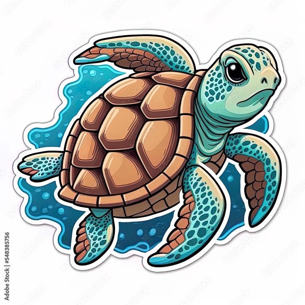 Sticker design with sea turtle isolated