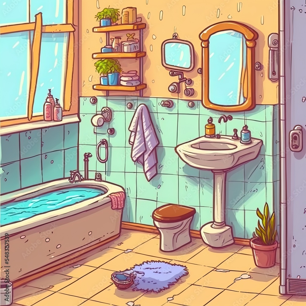 Hand drawn bathroom interior elements