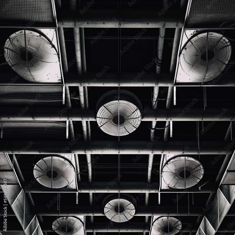 Low Angle Shot Of A Metal Black Ceiling With White Ventilation Pipes