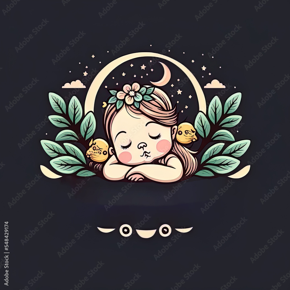 Sleeping Cute Baby Logo Designs Template