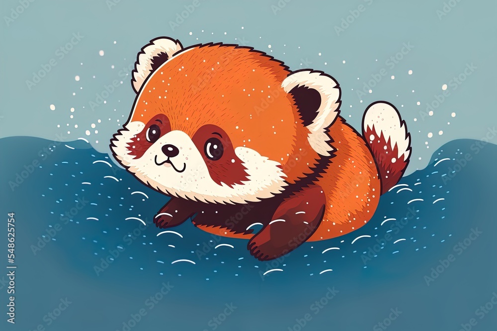 Cute Red Panda Swimming Cartoon 2D Illustrated Icon Illustration