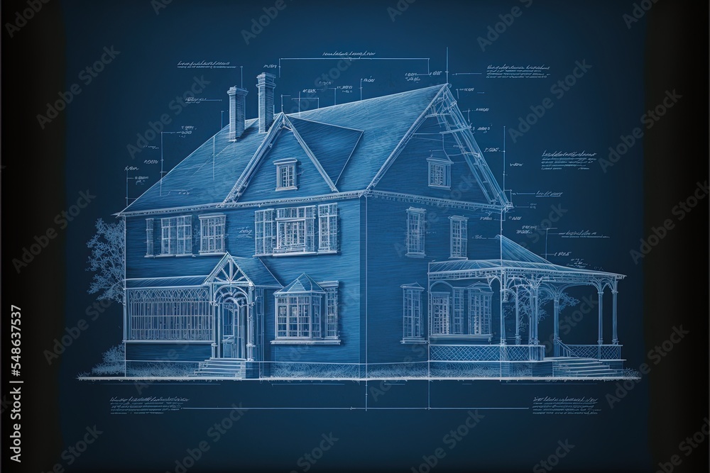 Blueprint Of A House On Blue Background