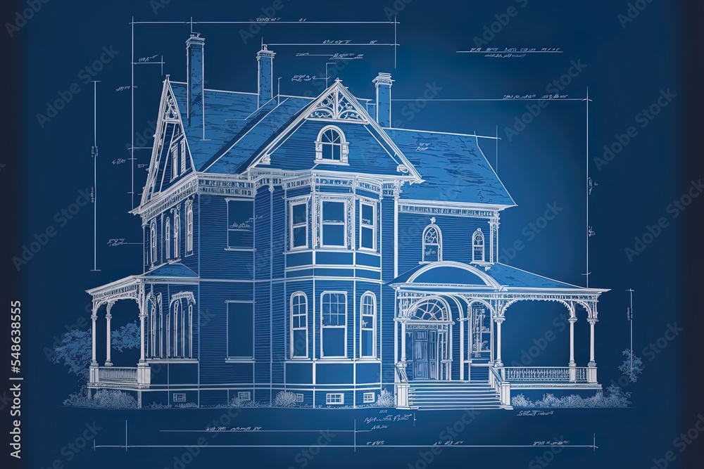 Blueprint Of A House On Blue Background