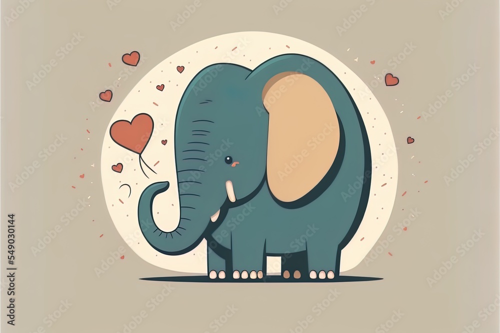 Cute Elephant With Love Sign Hand Cartoon 2D Illustrated Icon Illustration. Animal Nature Icon Conce