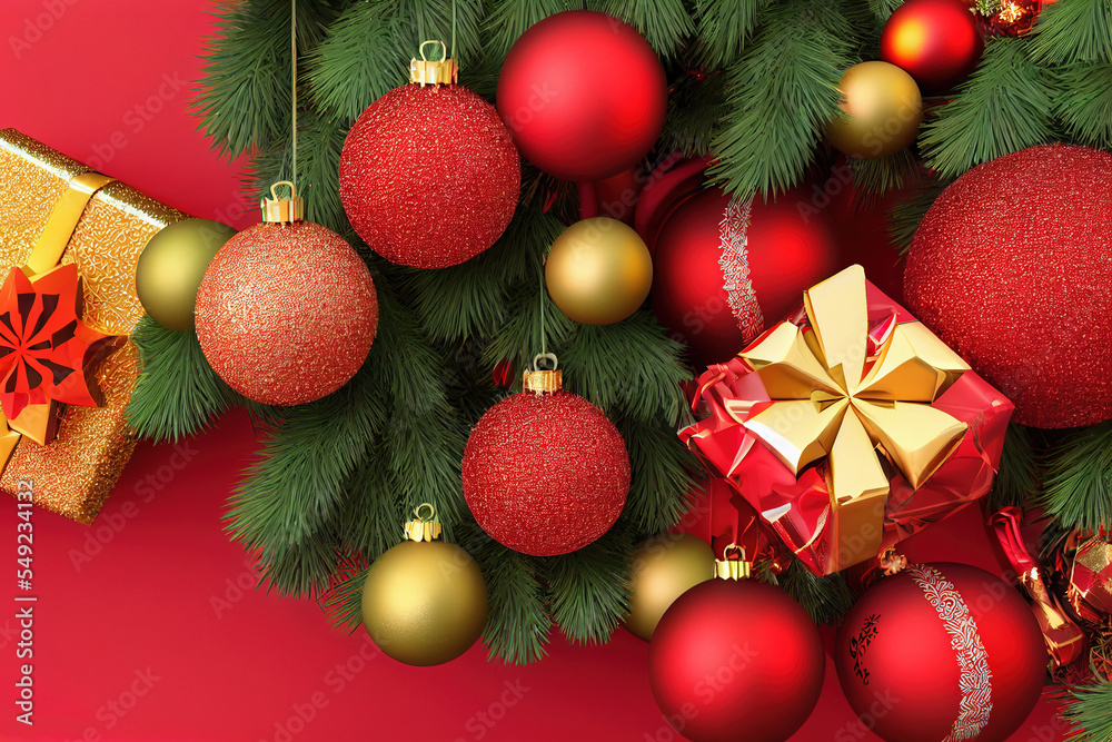 Christmas celebration background decorated with spectacular baubles gift baubles gift for merry chri