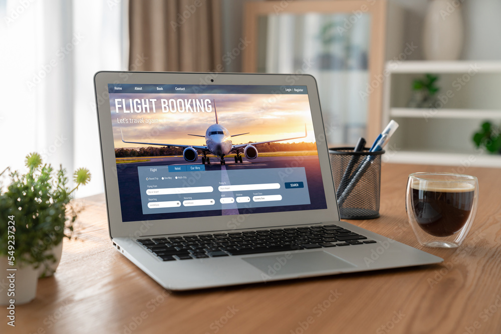 Online flight booking website provide modish reservation system . Travel technology concept .