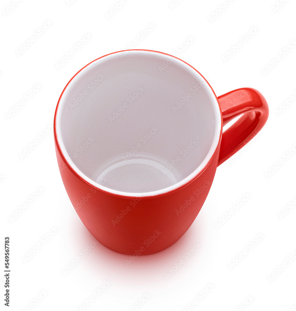 Red mug isolated on white background, top view