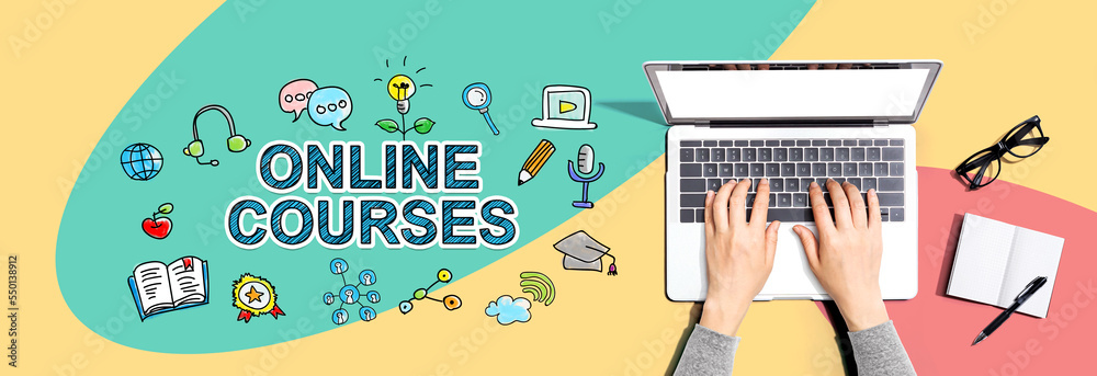 Online courses with person using a laptop computer