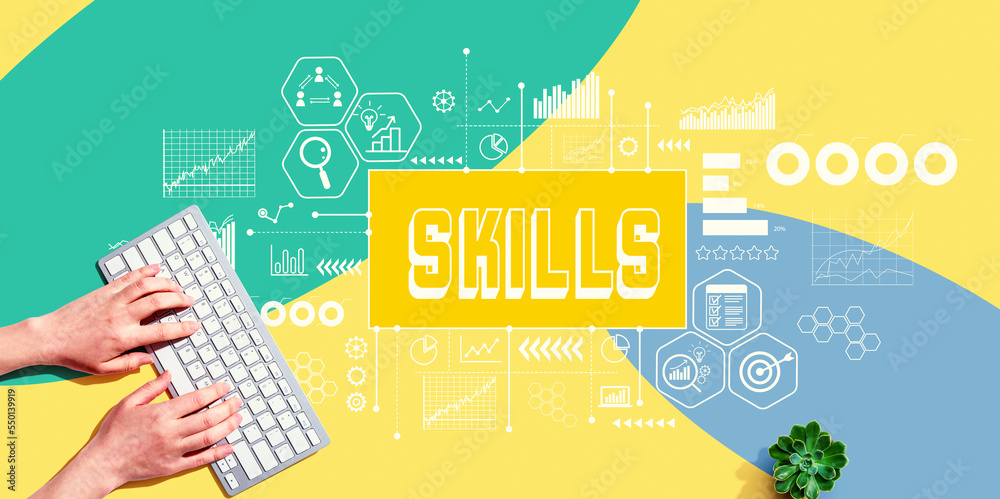 Skills theme with person using a computer keyboard