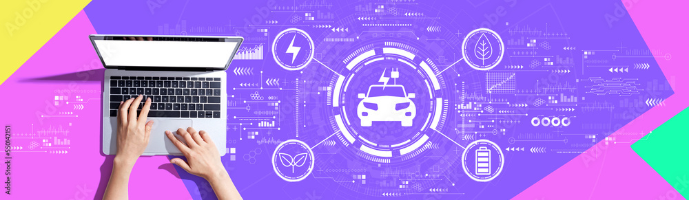 EV concept with person using a laptop computer