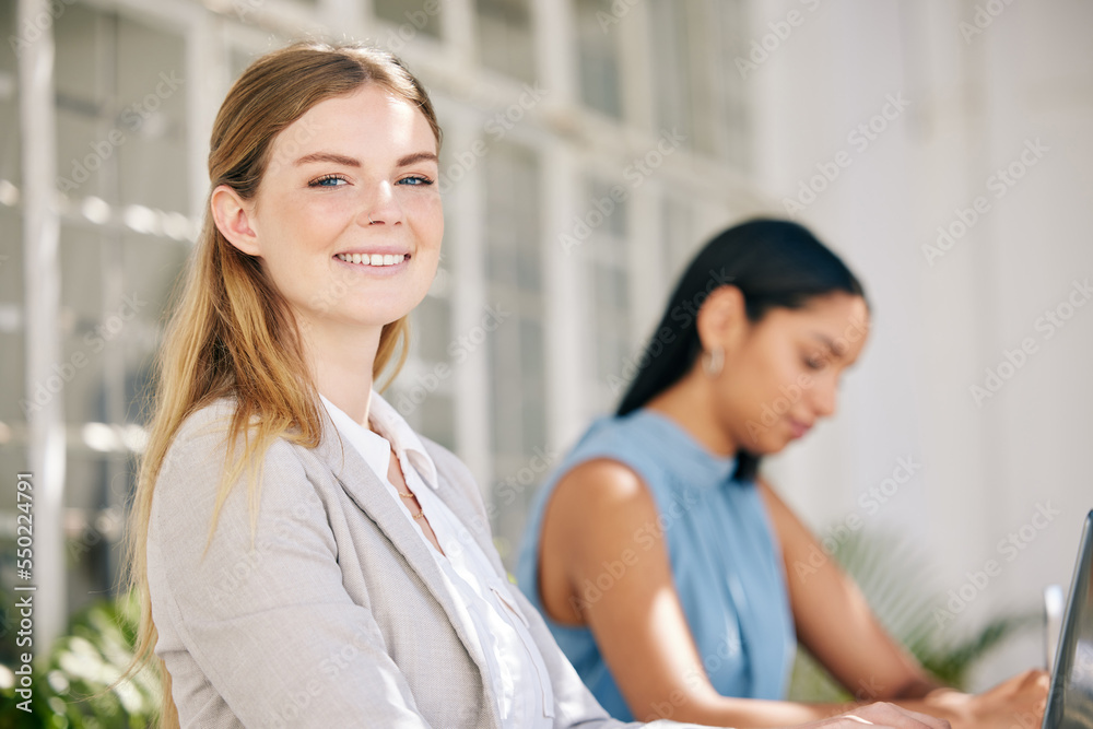 Business woman, employee and worker with motivation and vision for success working in an office star