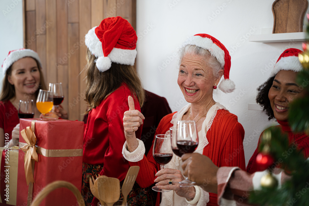 Happy smiling senior woman with christmas at home,Old age and people concept.