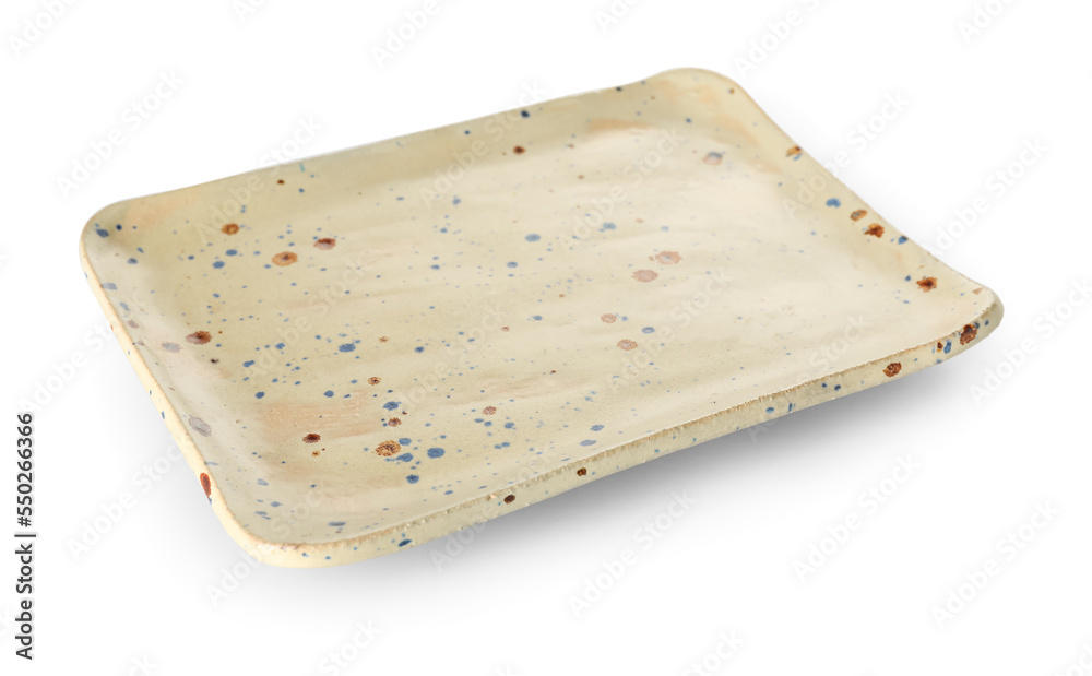 Stylish ceramic dish on white background