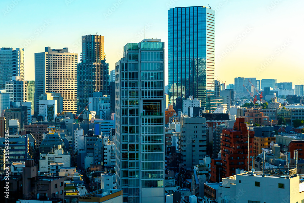 Skyscrapers in the cityscape of Minato, Tokyo, Japan