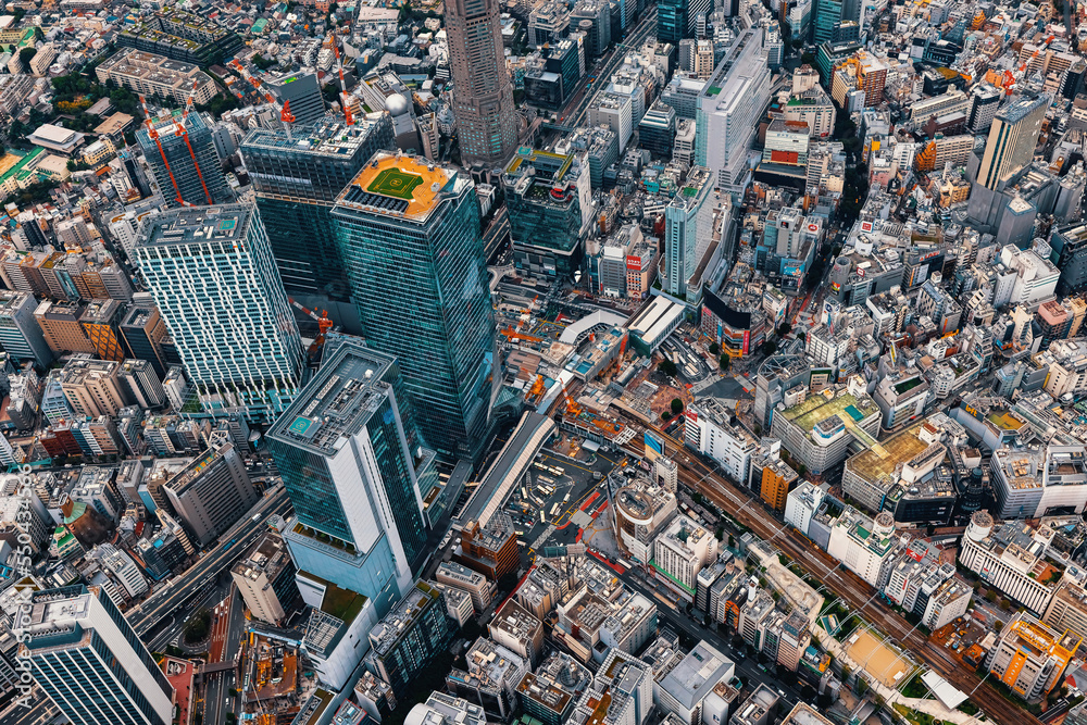 Aerial view of Shibuya City, Tokyo, Japan