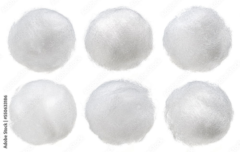 Balls of fluffy cotton wool isolated on white background