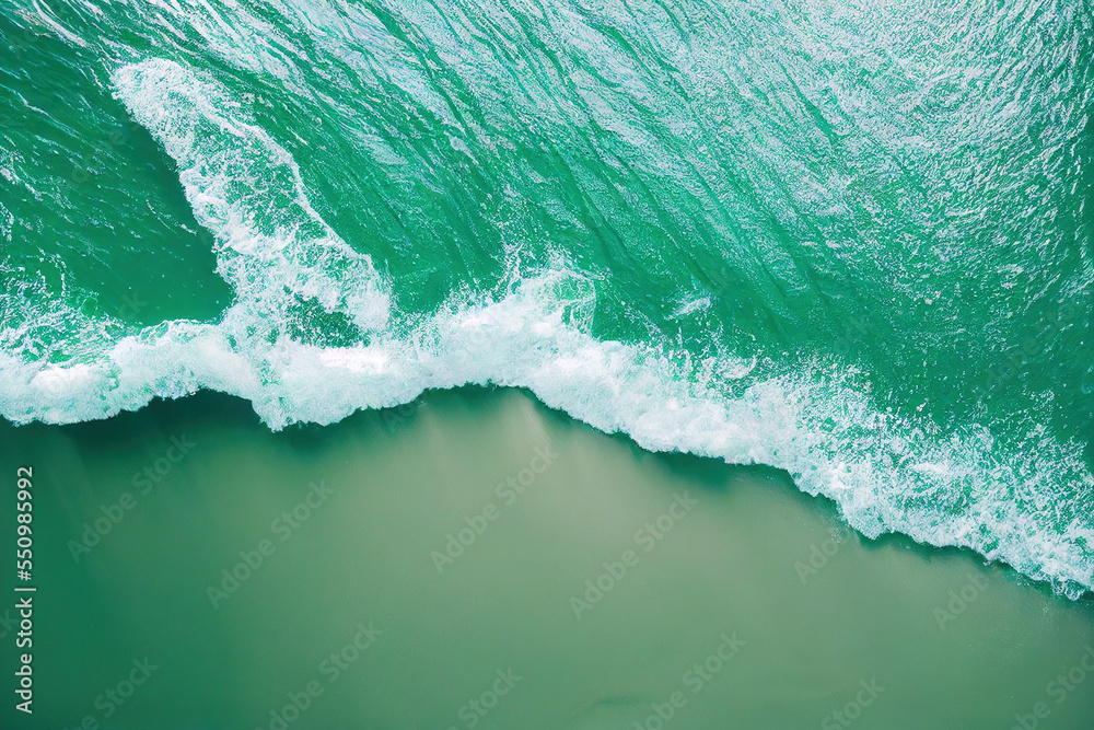 AI generated image top view from drone photo of beautiful beach with relaxing sunlight, sea water wa