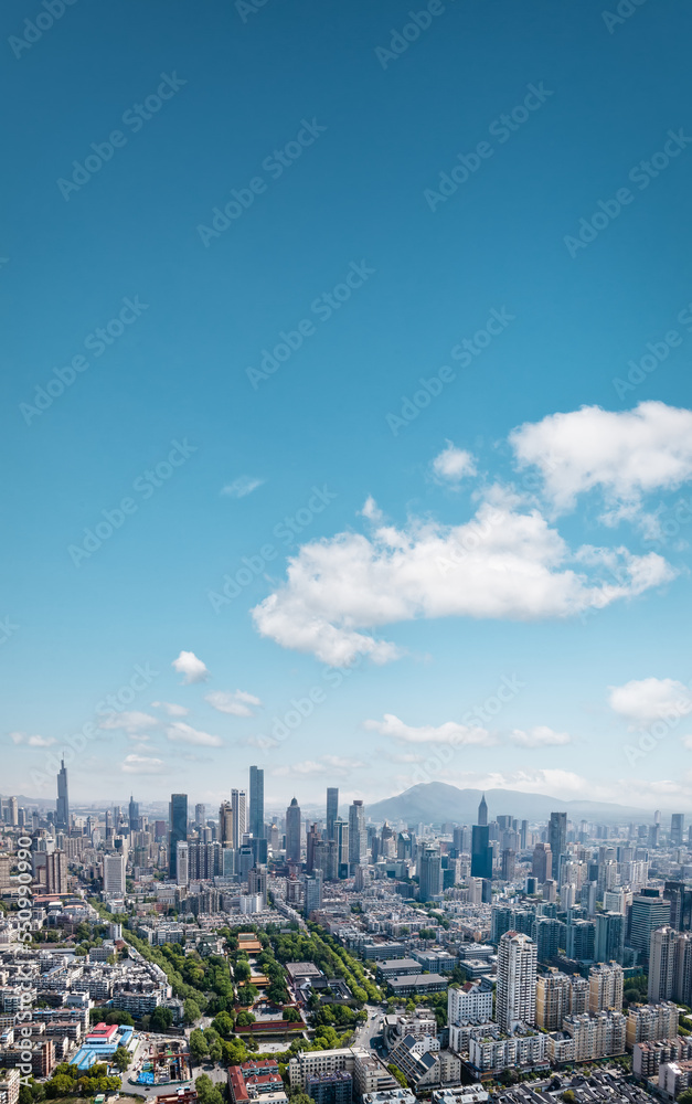 Aerial photography of skyline under the condition of modern architectural landscape in Nanjing, Chin