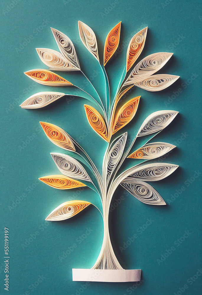 Splendid paper quilling acadia background in digital art AI generated image. Realistic abstract pape