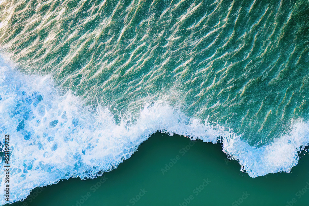 人工智能生成的海洋海水白色波浪在d中飞溅的图像空中俯视背景照片