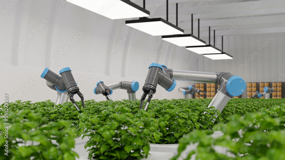 Robotic in agriculture futuristic concept,Agriculture technology and Farm automation.